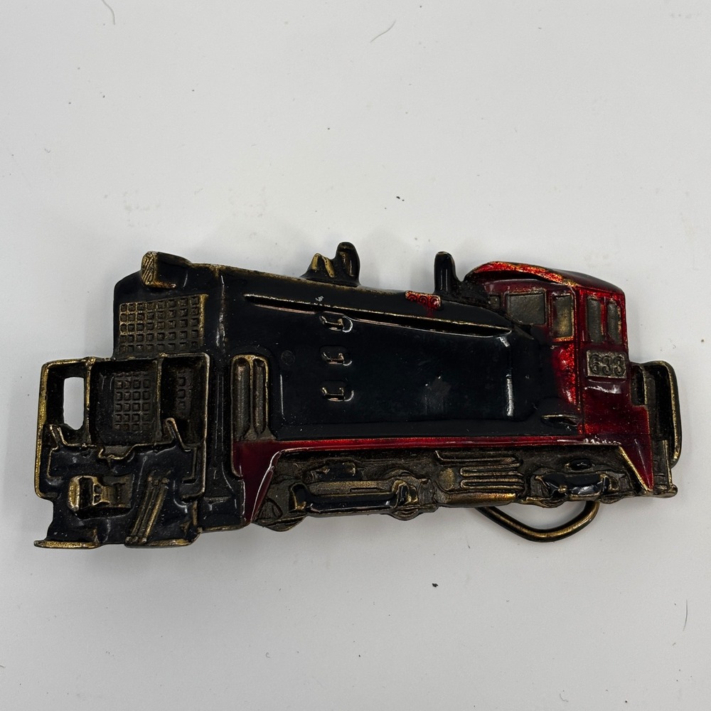 The Great American Buckle Co Belt Buckle Mens Black Red Train Engine 1980 USA